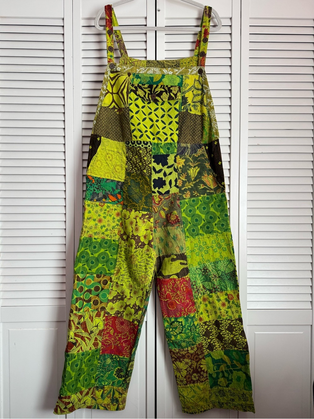 Ocean Queen Hawaii Patchwork Straight Leg Crop Overalls Jumpsuit Green L/XL NWT